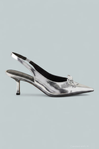 Women’s Gretel Leather Slingback Pumps - Silver - 9.5 - Slingback