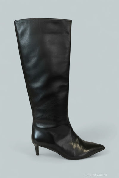 Women’s Kiki Kitten Heel Boots - Black Leather - 10 - Boots