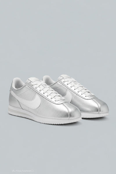 Women’s Nike Cortez Running Sneakers - Metallic Silver/White Grey Fog - 9 - Sneaker