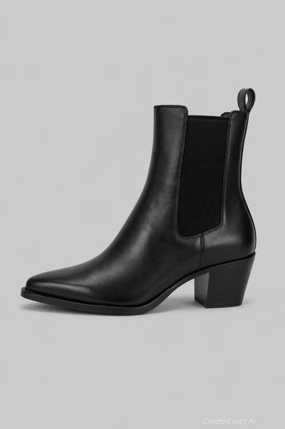 Women’s Shadie Pointed Toe Chelsea Boot - Black Leather - 6 - Bootie