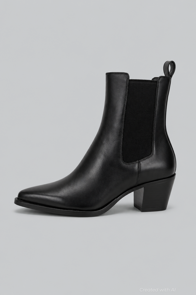 Women’s Shadie Pointed Toe Chelsea Boot - Black Leather - 6 - Bootie