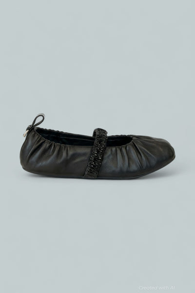 Women’s Spire Ruched Mary Jane Flats - Black - 6 US / 36 EU - Mary Jane