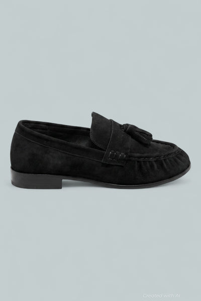 Women’s Suede Tassel Loafers - Black Suede - 7 - Loafers