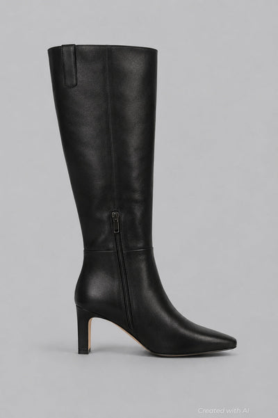 Women’s Sylvia Pointed Toe High Heel Boots - Black Leather - 9.5 - Boots