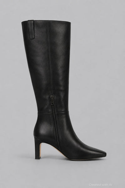 Women’s Sylvia Pointed Toe High Heel Boots - Black Leather - 9.5 - Boots