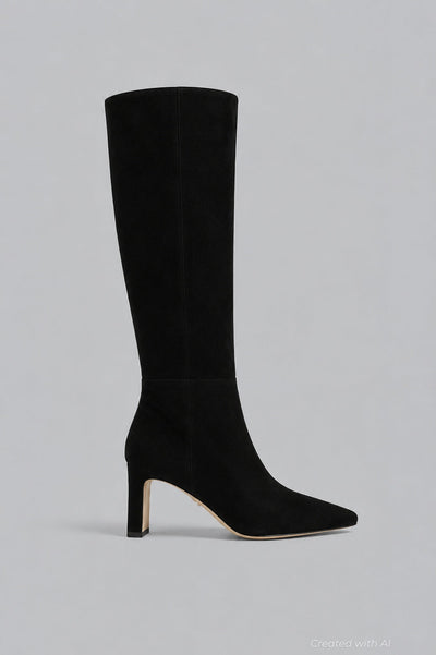 Women’s Sylvia Pointed Toe High Heel Boots - Black Suede - Boots