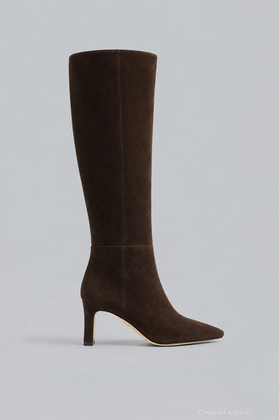 Women’s Sylvia Pointed Toe High Heel Boots - Chocolate Brown Suede - 7 - Boots