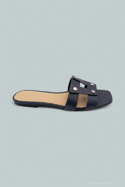 Women’s Via Leather Slide Sandals - Navy - 9.5 - Slip-On