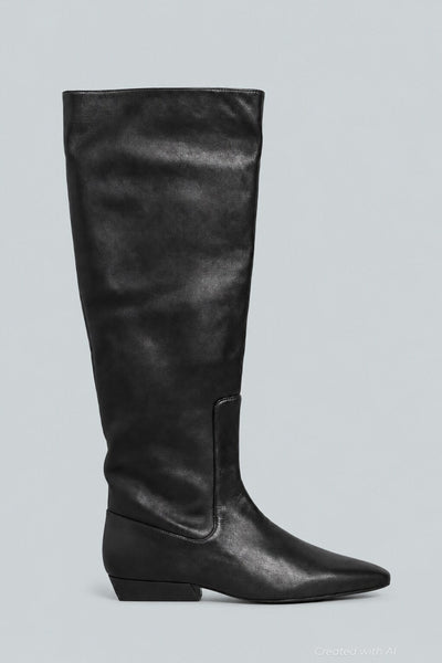 Women’s Wally Leather Flat Boots - Black Leather - Boots