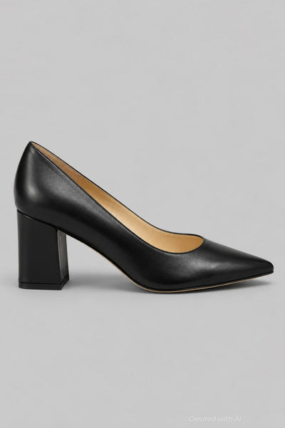 Women’s Zala Pointed Toe Block Heel Pumps - Black Leather - 8.5 - Heels