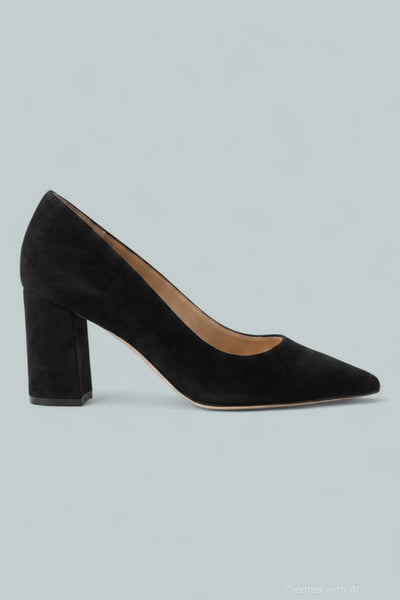 Women’s Zala Pointed Toe Block Heel Pumps - Black Suede - 8 - Heels