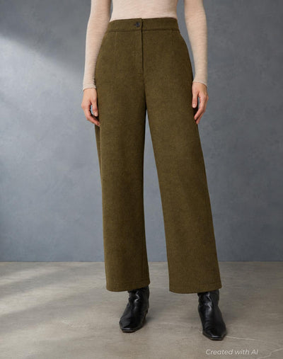 Wool-Cashmere Double Face Jersey Downing Barrel Leg Ankle Pant - Forage Green Melange - S - Trouser