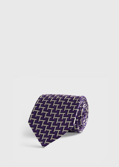 Woven Silk Basketweave Tie - Purple - ONE SIZE - Tie