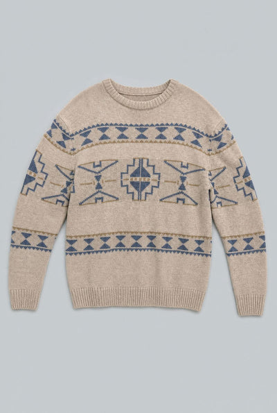 Natural Ethnic Patterned Crew Neck Pullover - Natural