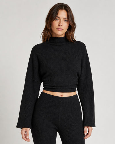 Ribbed Textured Open Back Top - Black
