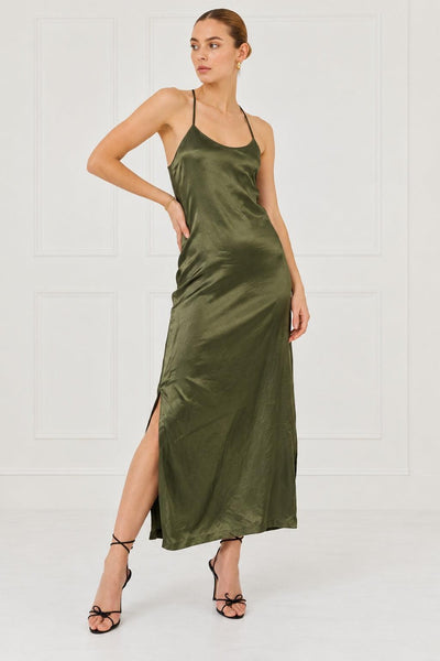 Silky Essential Slip Dress - Olive