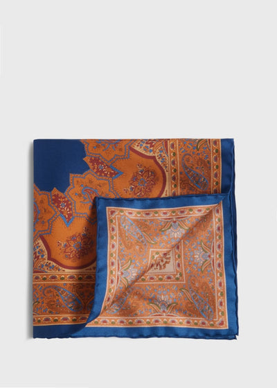 Silk Twill Paisley Pocket Square - Royal Blue