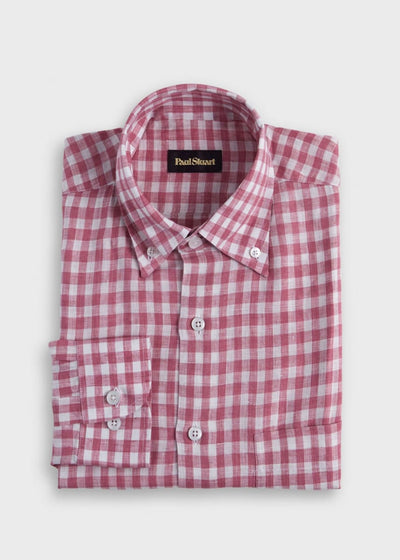 Linen Gingham Sport Shirt - Crimson