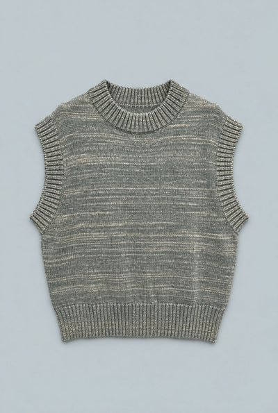 Sleeveless Knitted Sweater - Olive Green/Gold