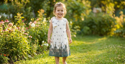 Cotton Woven Girls Dress - White Pattern