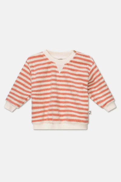 Toweling stripe baby sweatshirt - Coral