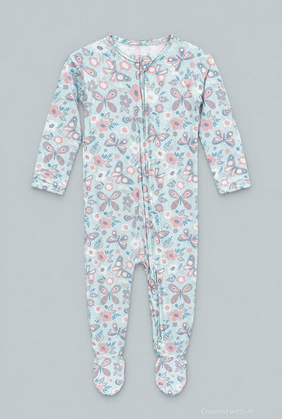 Zipper Footie - Butterfly Aqua - Onesie