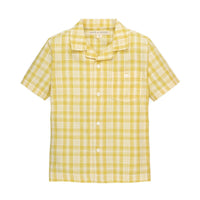 Linen Short Sleeve Camp Shirt - Yellow Plaid Linen