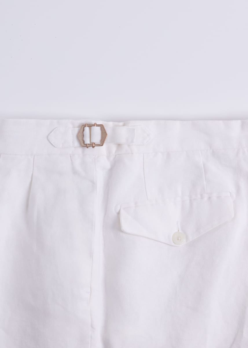 Linen Washed Pleated Front Trouser - White
