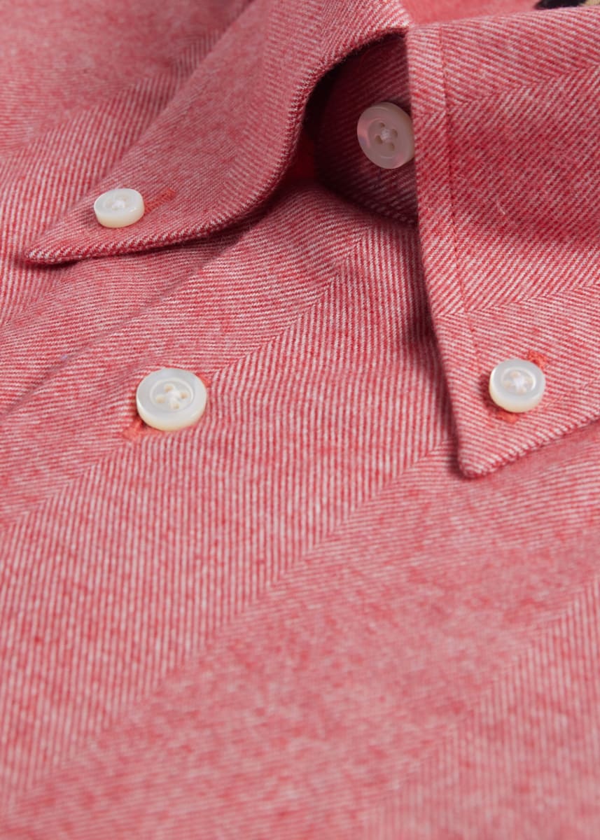 Cotton Flannel Herringbone Sport Shirt - Red