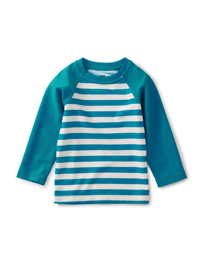 Long Sleeve Baby Rash Guard - Stripes In Teal