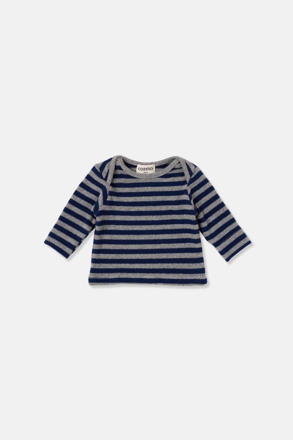 Soft striped newborn top - Grey navy