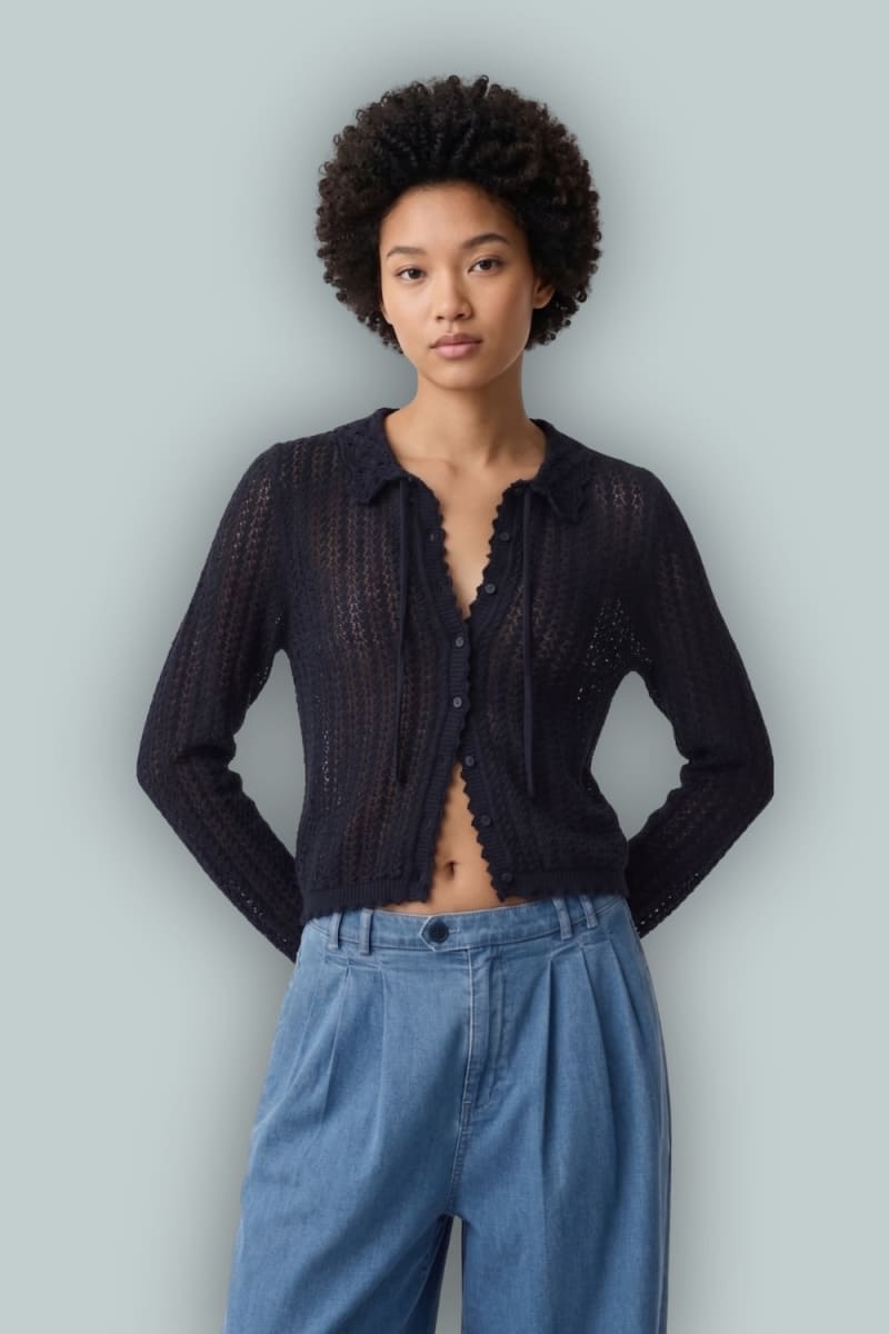 Gap × DÔEN Linen-Blend Pointelle Cardigan - Navy Uniform - Cardigan