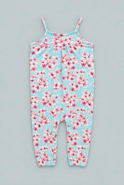 Pretty Pink Floral Tank Pant Romper - Cherry Blossoms
