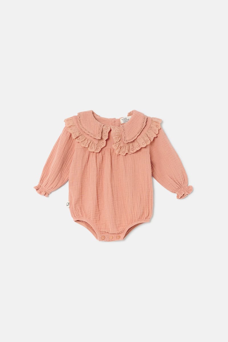 Soft Gauze Collar Baby Romper - Pink