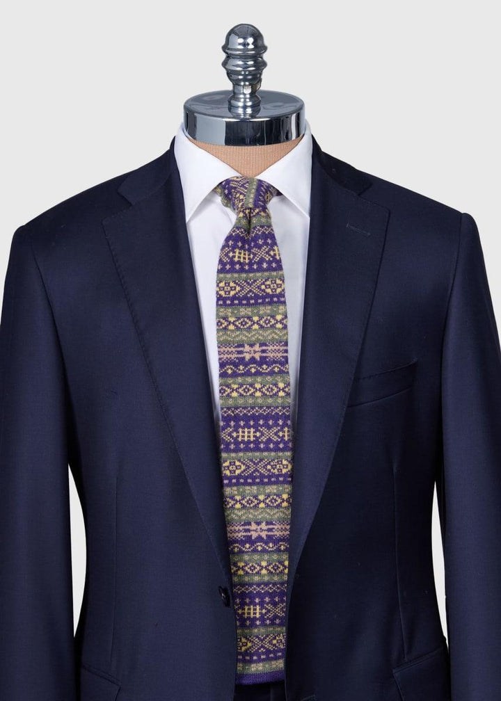 Cashmere Fair Isle Knit Tie - Purple