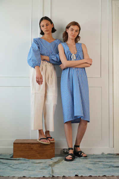Reversible Uma Dress In Blue Striped Poplin