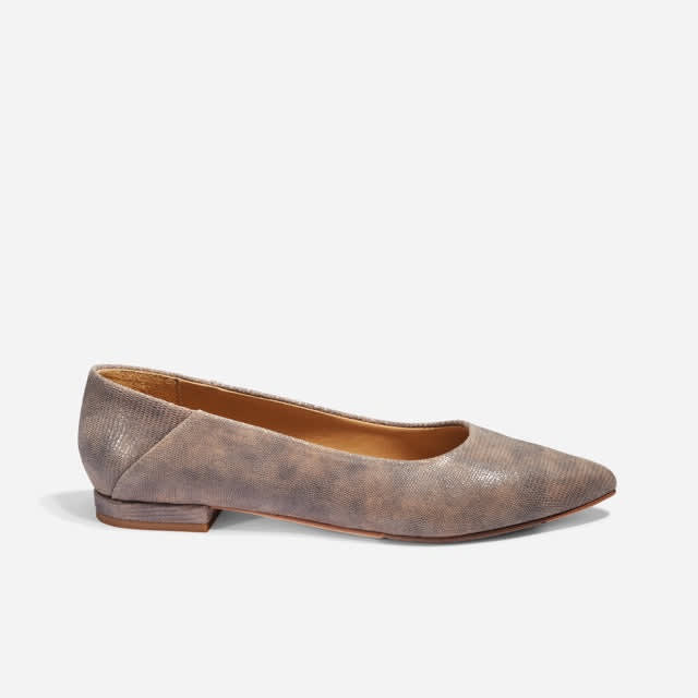 Fina Pointed Toe Flat Snake - Greige