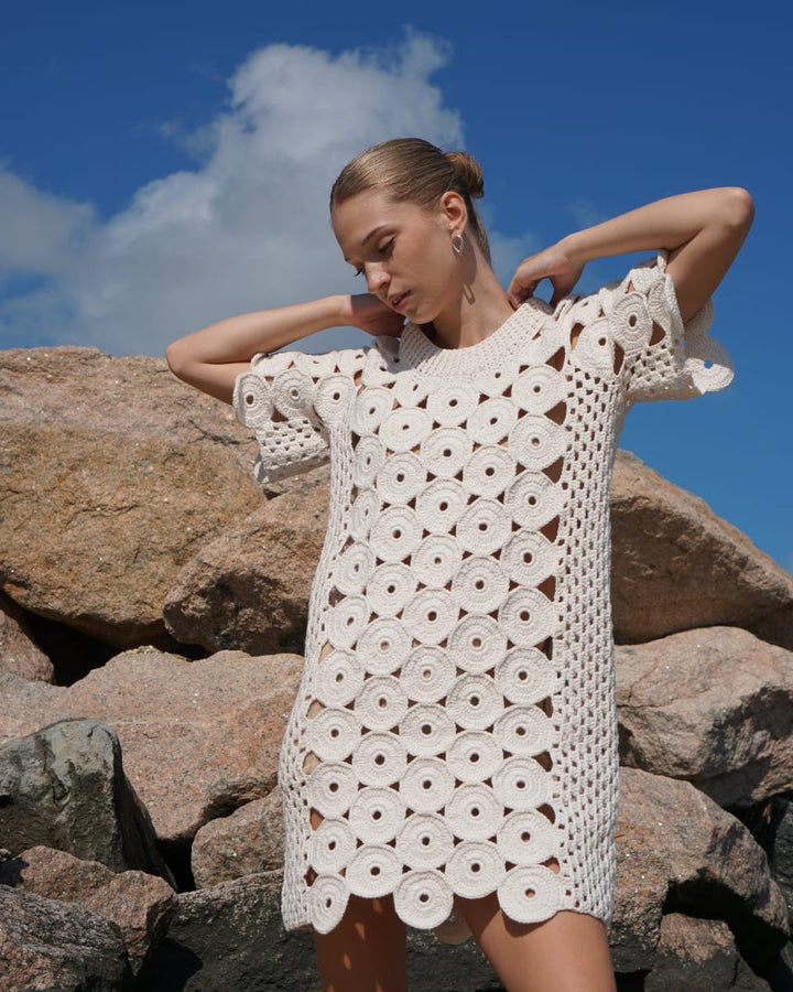 Circle Crochet Tee Shirt Dress - Ivory