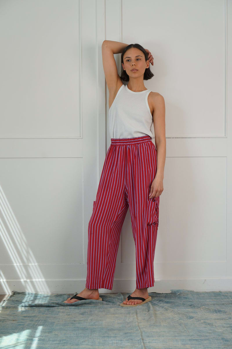Silk Lounge Pant - Red Stripe