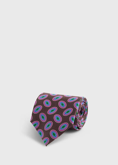 Printed Silk Tossed Oval Tie - Brown