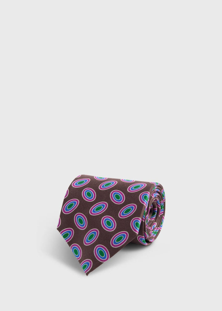 Printed Silk Tossed Oval Tie - Brown