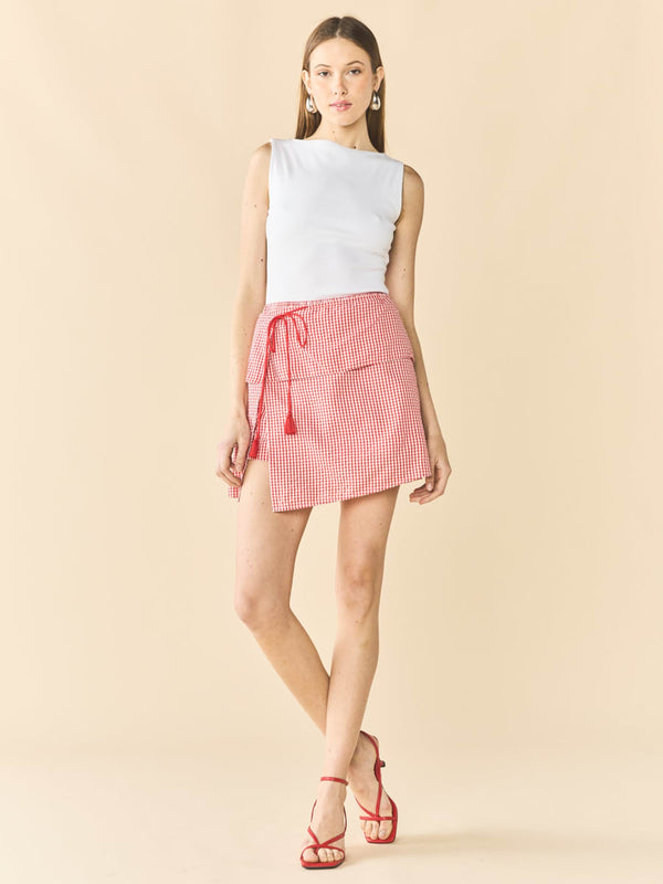 Sam Skort x Rainey - Red Gingham With Cream Crochet Appliqué