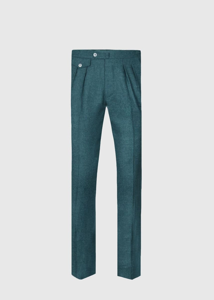 Shetland Wool French Pleat Trouser - Teal