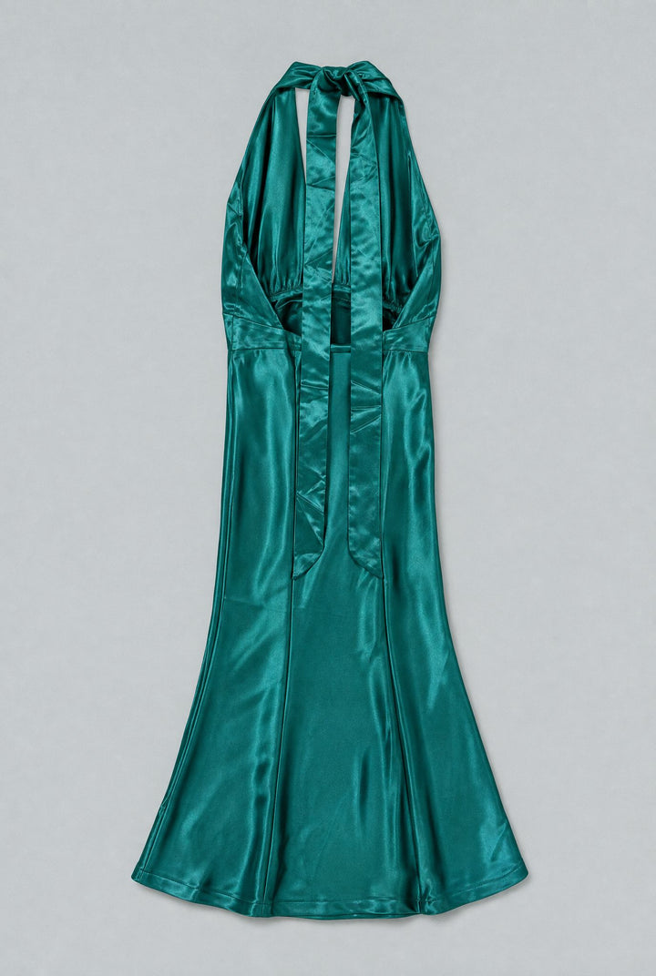 Silky Halter Cutout Gown - Emerald