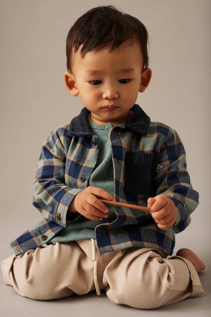 Check Flannel Baby Shirt Artic Blue