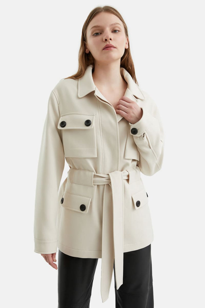 Belted Fluffy Jacket - Ecru