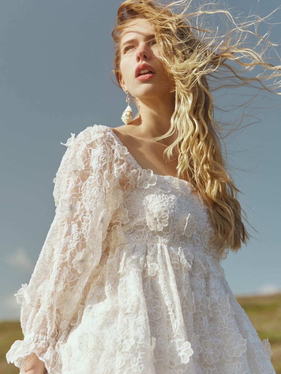 Jocelyn Puff Sleeve Midi Dress - Vivid Floral Lace