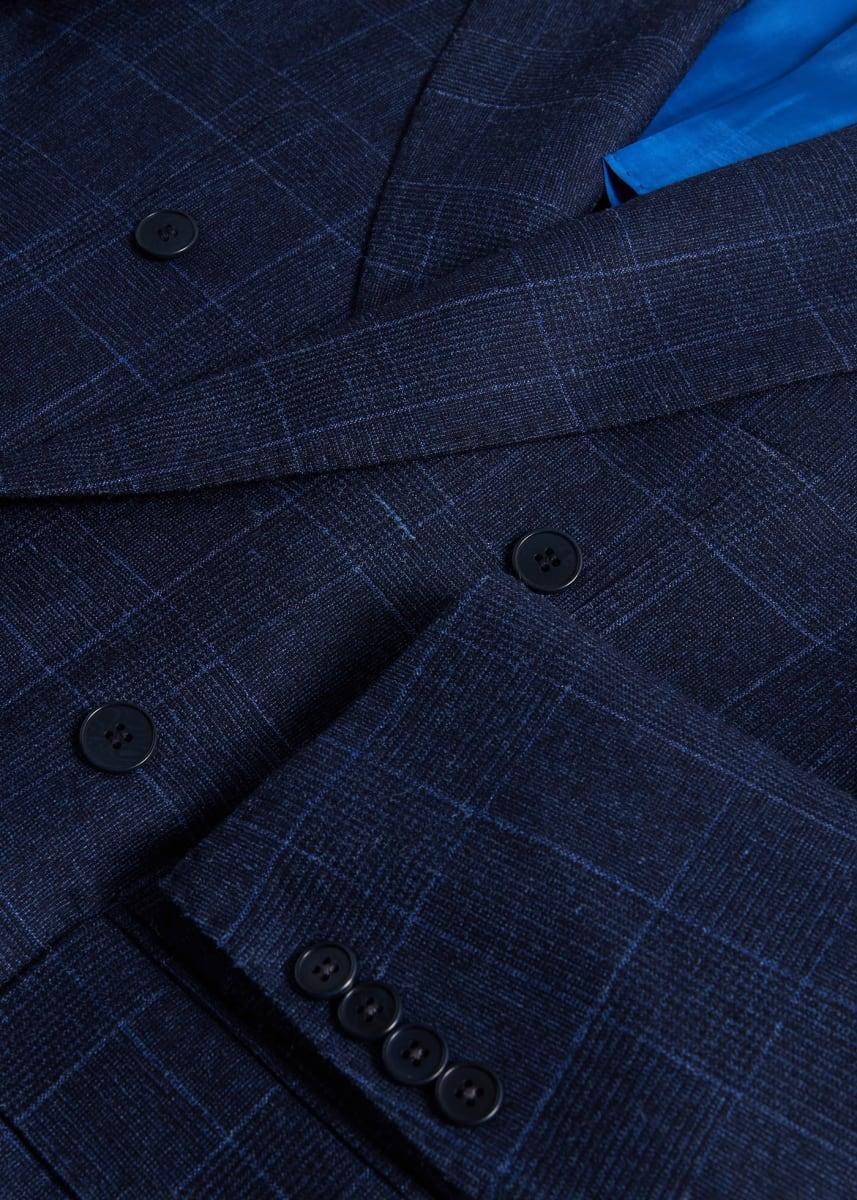 Navy Plaid Double Breasted Suit - Navy