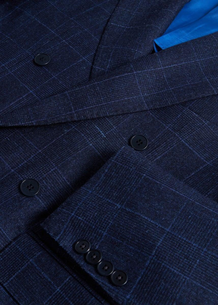 Navy Plaid Double Breasted Suit - Navy