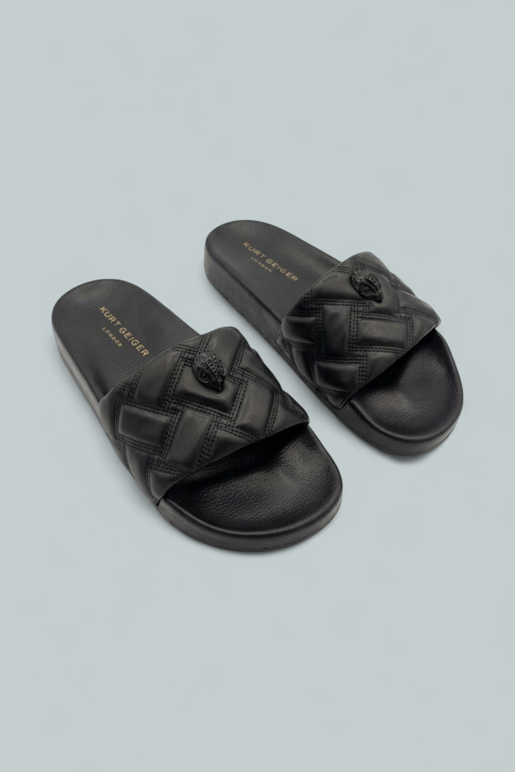 London Meena Eagle Drench Quilted Slide Sandals - Black